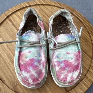 Hey Dude Wendy Boho Mandala Tie Dye Slip On Shoes Youth Size K 13 Pink Green